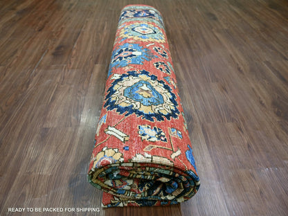 Tribal & Geometric hand-knotted wool rug in Red & Midnight Blue, 8'1" x 10' — SKU O021128 (view 9)