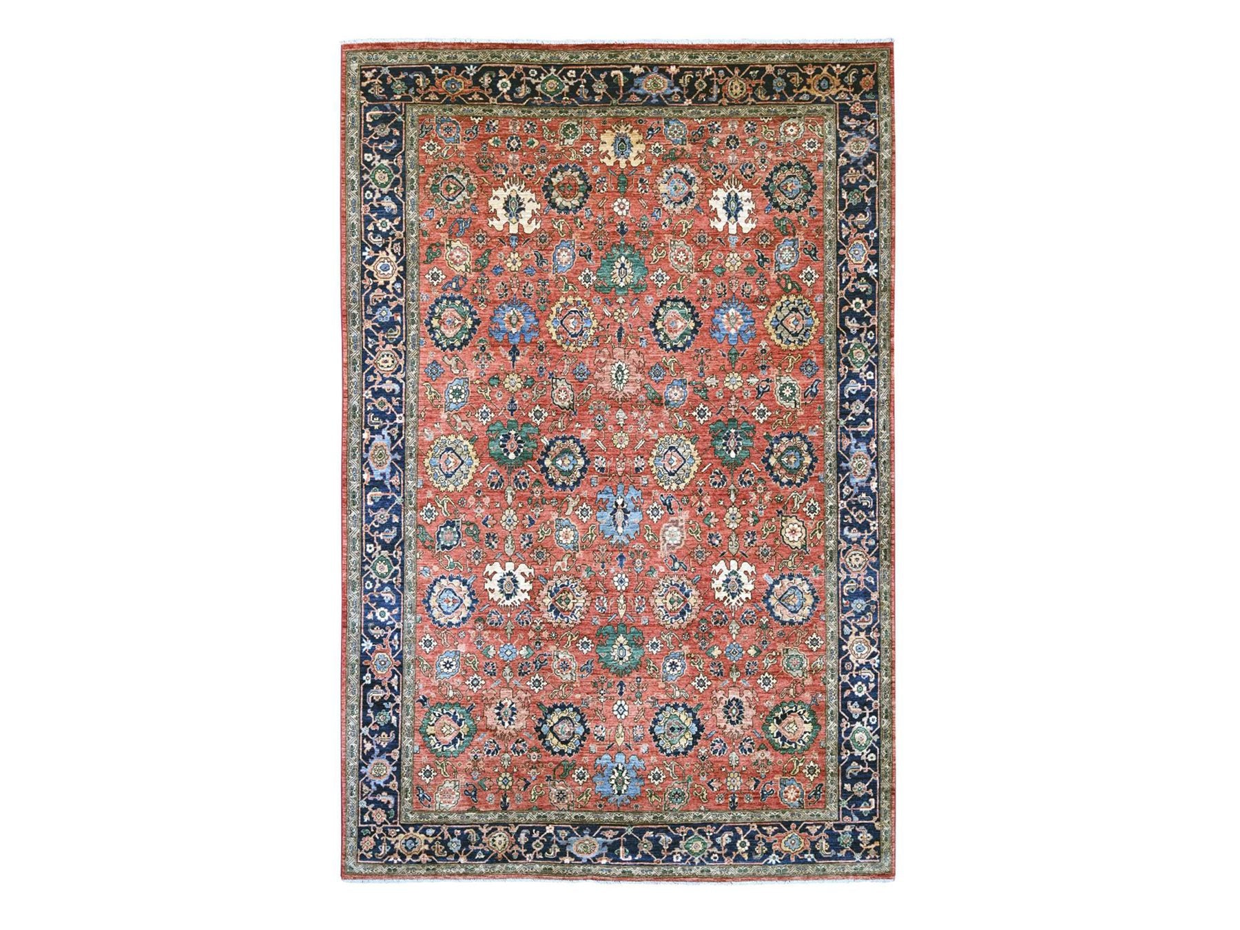 Tribal & Geometric hand-knotted wool rug in Red & Blue, 7'11" x 12'1" — SKU O021131