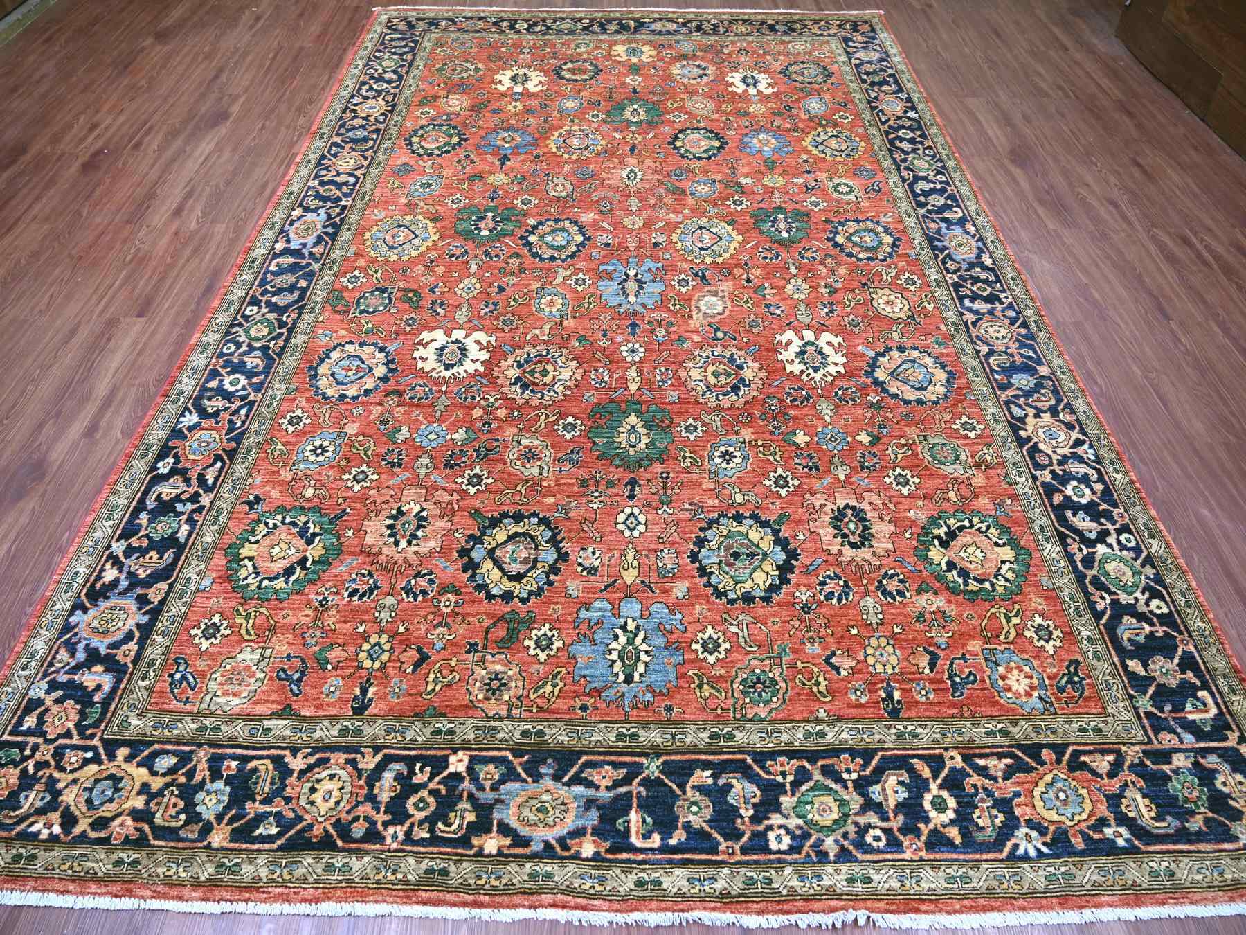 Tribal & Geometric hand-knotted wool rug in Red & Blue, 7'11" x 12'1" — SKU O021131 (view 2)