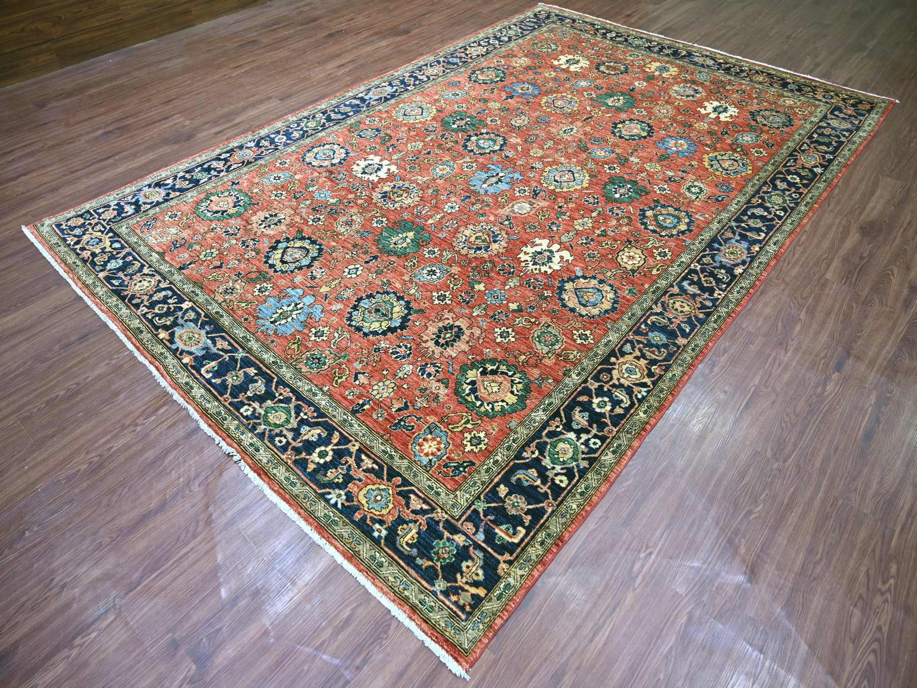 Tribal & Geometric hand-knotted wool rug in Red & Blue, 7'11" x 12'1" — SKU O021131 (view 3)