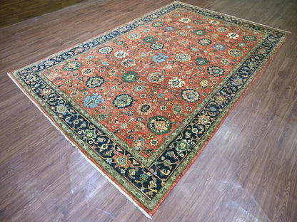 Tribal & Geometric hand-knotted wool rug in Red & Blue, 7'11" x 12'1" — SKU O021131 (view 3)