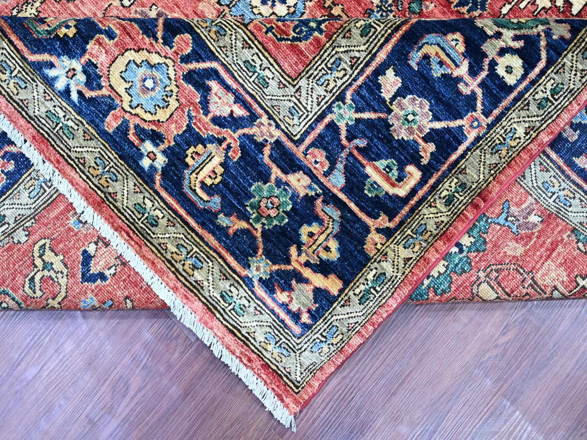 Tribal & Geometric hand-knotted wool rug in Red & Blue, 7'11" x 12'1" — SKU O021131 (view 6)