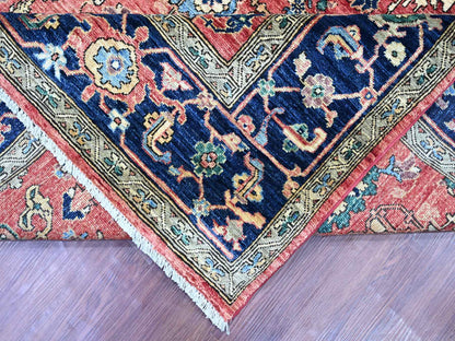 Tribal & Geometric hand-knotted wool rug in Red & Blue, 7'11" x 12'1" — SKU O021131 (view 6)