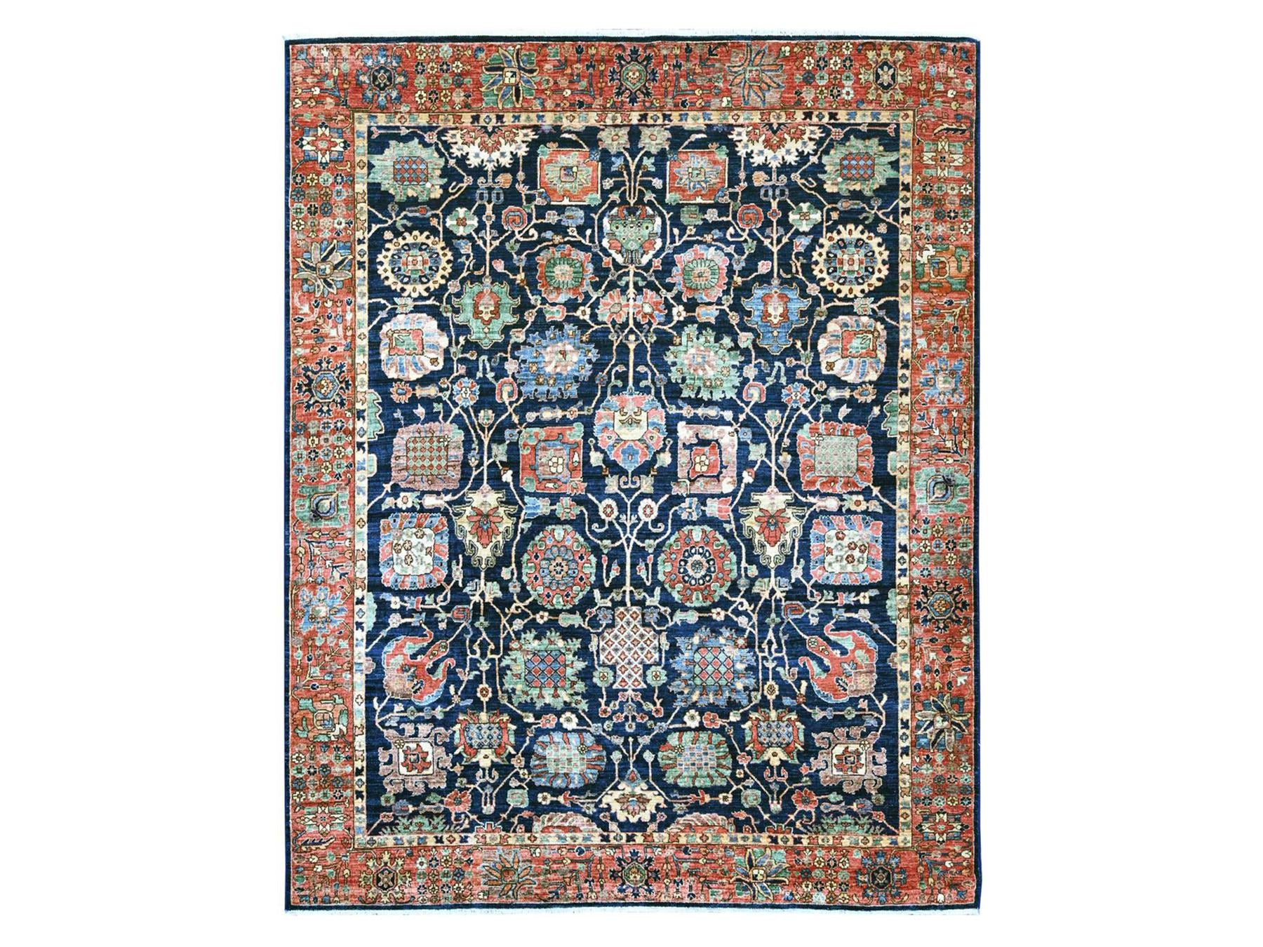Blue 7'11" x 9'11" Tribal & Geometric Hand knotted Wool Rug - Sku: O021134