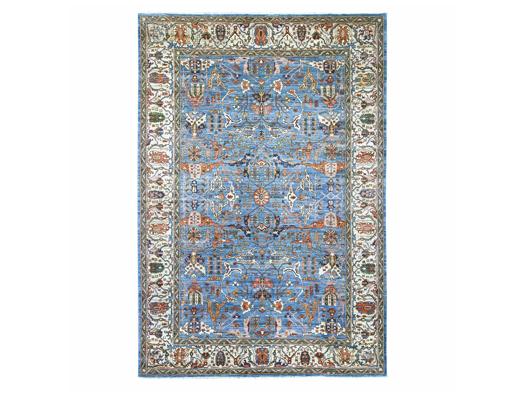 Blue 7'11" x 11'8" Oushak And Peshawar Hand knotted Wool Rug - Sku: O021136