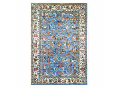 Blue 7'11" x 11'8" Oushak And Peshawar Hand knotted Wool Rug - Sku: O021136