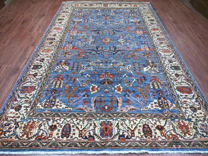 Blue 7'11" x 11'8" Oushak And Peshawar Hand knotted Wool Rug - Sku: O021136
