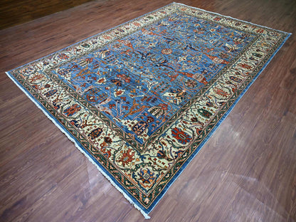 Blue 7'11" x 11'8" Oushak And Peshawar Hand knotted Wool Rug - Sku: O021136