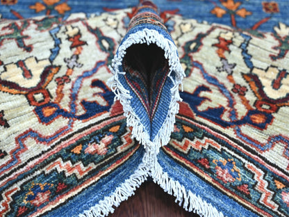 Blue 7'11" x 11'8" Oushak And Peshawar Hand knotted Wool Rug - Sku: O021136
