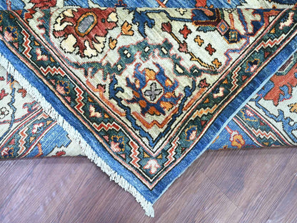 Blue 7'11" x 11'8" Oushak And Peshawar Hand knotted Wool Rug - Sku: O021136
