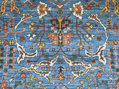 Blue 7'11" x 11'8" Oushak And Peshawar Hand knotted Wool Rug - Sku: O021136