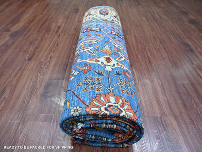 Blue 7'11" x 11'8" Oushak And Peshawar Hand knotted Wool Rug - Sku: O021136