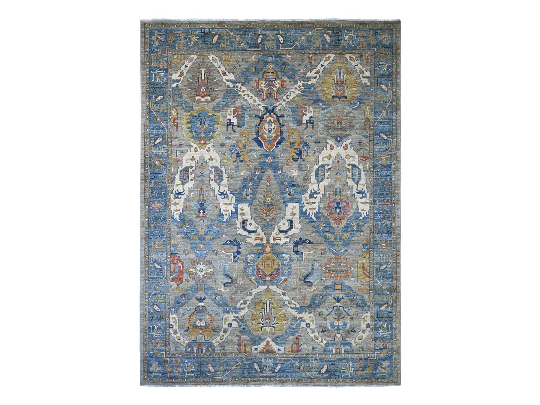 Peshawar Oushak hand-knotted wool rug in Gray & Blue, 10' x 13'10" — SKU O021139
