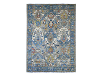 Peshawar Oushak hand-knotted wool rug in Gray & Blue, 10' x 13'10" — SKU O021139