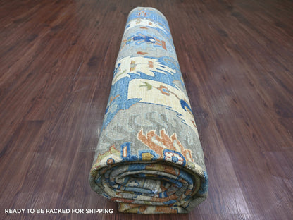 Peshawar Oushak hand-knotted wool rug in Gray & Blue, 10' x 13'10" — SKU O021139 (view 9)
