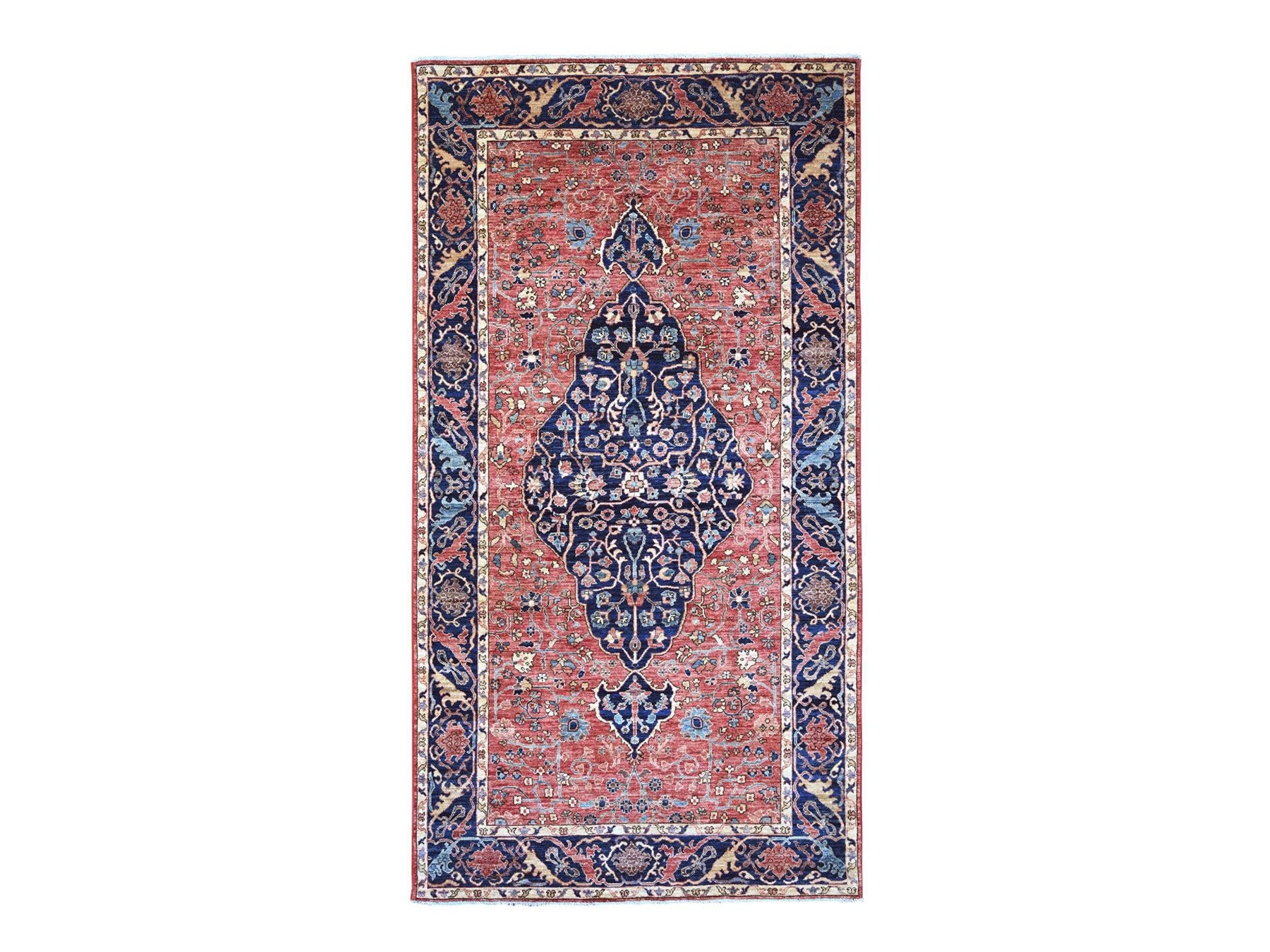 Sarouk Tribal & Geometric hand-knotted wool runner in Red & Navy Blue, 6'1" x 11'7" — SKU O021142