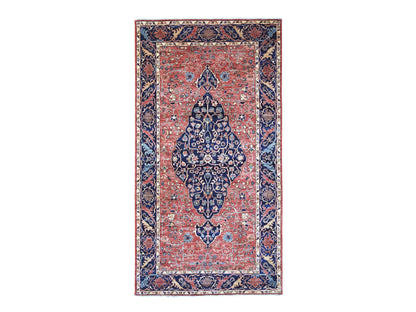 Sarouk Tribal & Geometric hand-knotted wool runner in Red & Navy Blue, 6'1" x 11'7" — SKU O021142