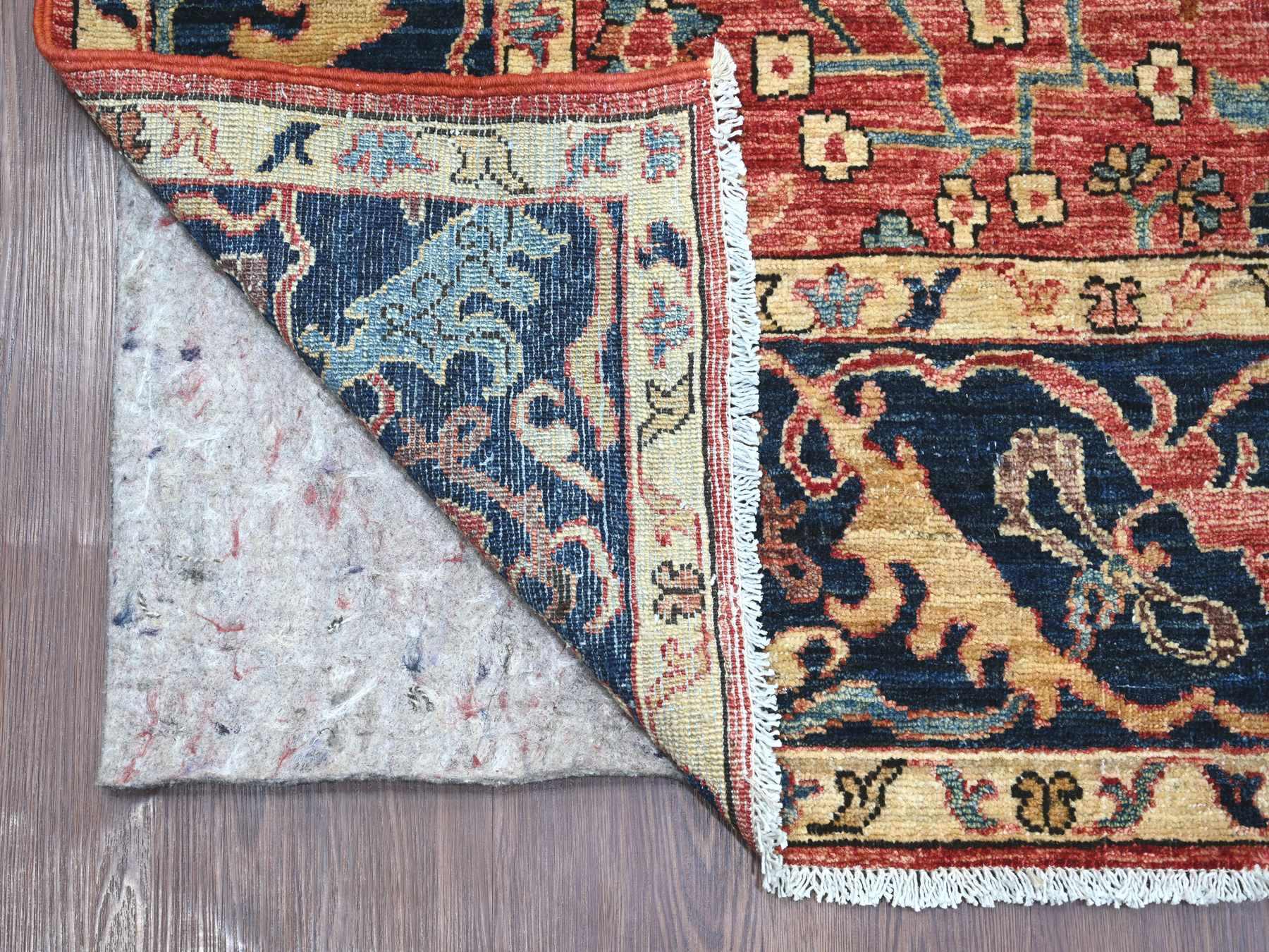 Sarouk Tribal & Geometric hand-knotted wool runner in Red & Navy Blue, 6'1" x 11'7" — SKU O021142 (view 2)