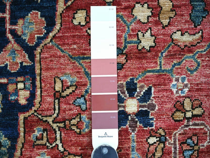 Sarouk Tribal & Geometric hand-knotted wool runner in Red & Navy Blue, 6'1" x 11'7" — SKU O021142 (view 3)