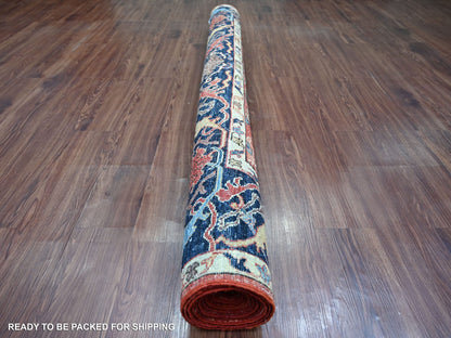 Sarouk Tribal & Geometric hand-knotted wool runner in Red & Navy Blue, 6'1" x 11'7" — SKU O021142 (view 4)
