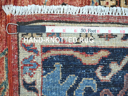 Sarouk Tribal & Geometric hand-knotted wool runner in Red & Navy Blue, 6'1" x 11'7" — SKU O021142 (view 6)