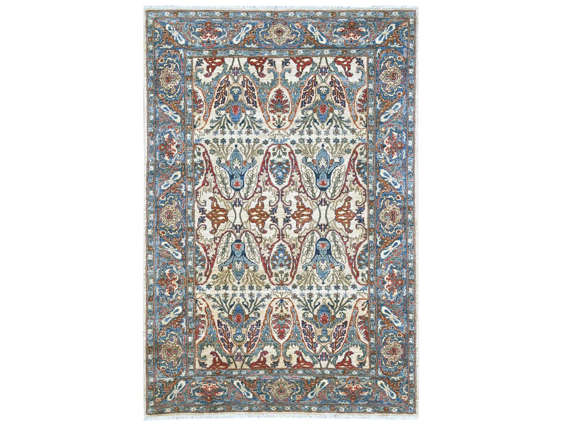 Tribal & Geometric hand-knotted wool rug in Ivory & Blue, 6' x 8'10" — SKU O021144
