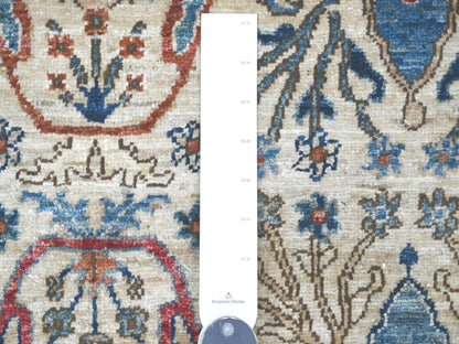 Tribal & Geometric hand-knotted wool rug in Ivory & Blue, 6' x 8'10" — SKU O021144 (view 3)