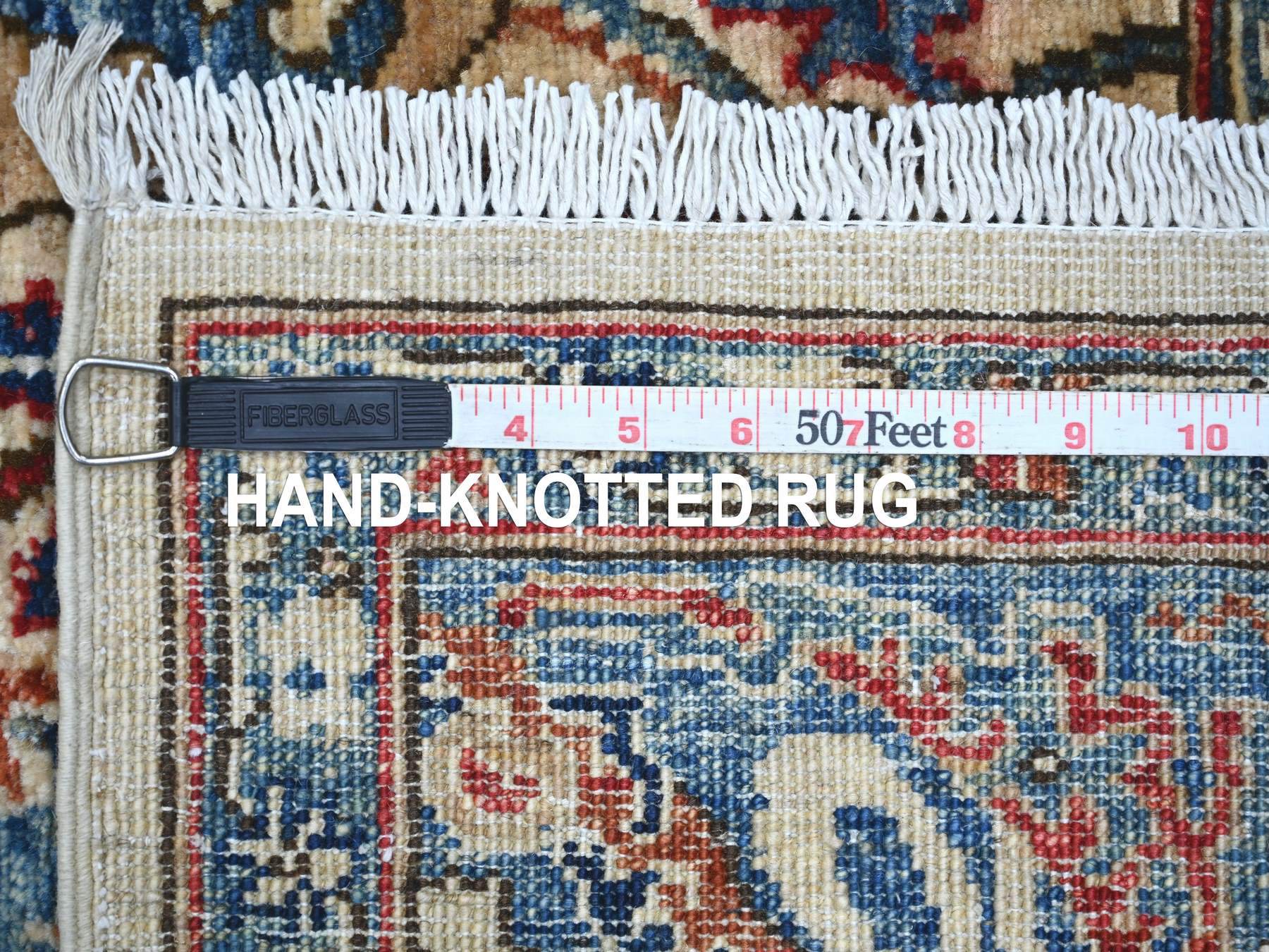 Tribal & Geometric hand-knotted wool rug in Ivory & Blue, 6' x 8'10" — SKU O021144 (view 6)