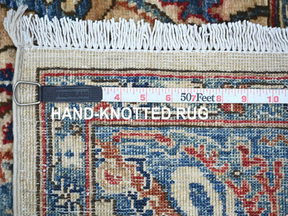 Tribal & Geometric hand-knotted wool rug in Ivory & Blue, 6' x 8'10" — SKU O021144 (view 6)