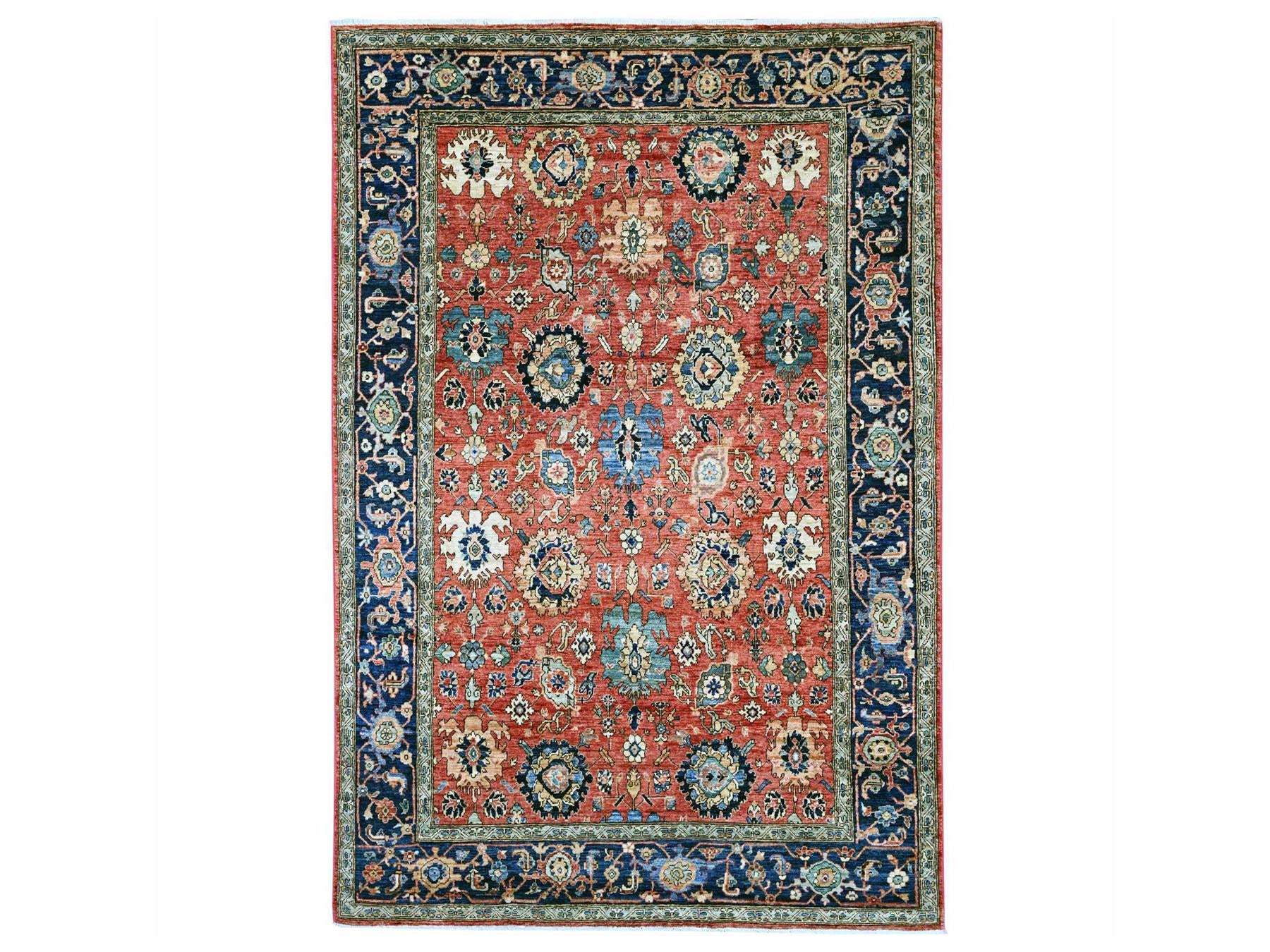 Tribal & Geometric hand-knotted wool rug in Red & Blue, 6' x 9' — SKU O021146