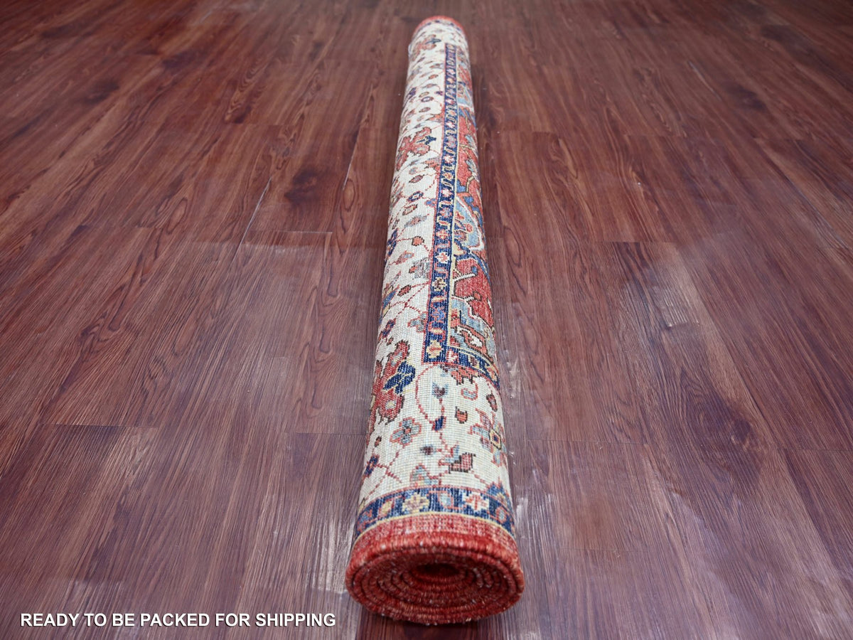Tribal & Geometric hand-knotted wool rug in Red & Ivory, 5' x 8'2" — SKU O021147 (view 4)