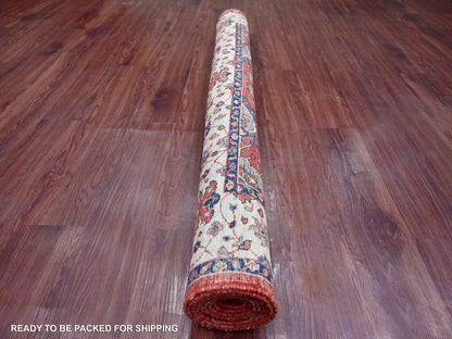 Tribal & Geometric hand-knotted wool rug in Red & Ivory, 5' x 8'2" — SKU O021147 (view 4)