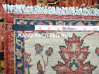 Tribal & Geometric hand-knotted wool rug in Red & Ivory, 5' x 8'2" — SKU O021147 (view 6)