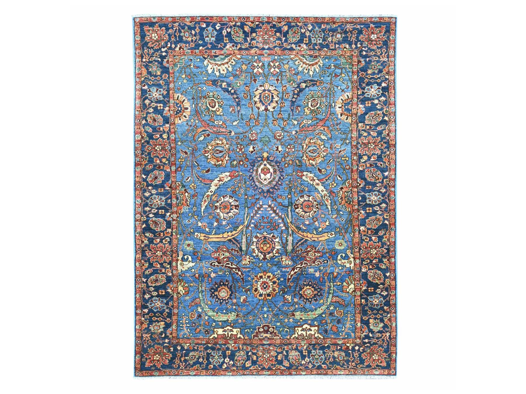 Tribal & Geometric hand-knotted wool rug in Blue & Navy Blue, 6'4" x 8'8" — SKU O021148