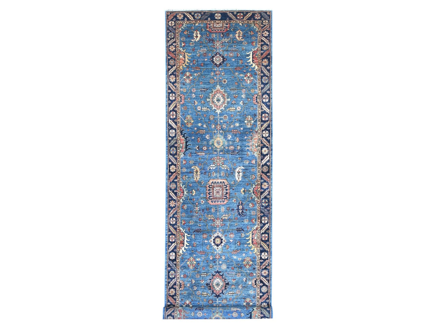 Blue 4'4" x 19'0" Tribal & Geometric Hand knotted Wool Rug - Sku: O021149