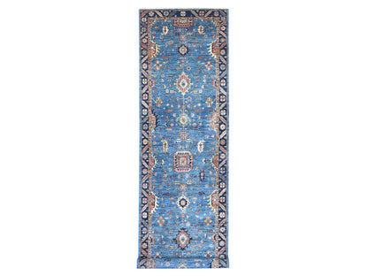 Blue 4'4" x 19'0" Tribal & Geometric Hand knotted Wool Rug - Sku: O021149