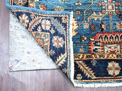 Blue 4'4" x 19'0" Tribal & Geometric Hand knotted Wool Rug - Sku: O021149