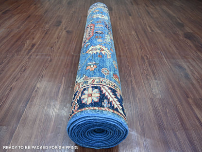 Blue 4'4" x 19'0" Tribal & Geometric Hand knotted Wool Rug - Sku: O021149