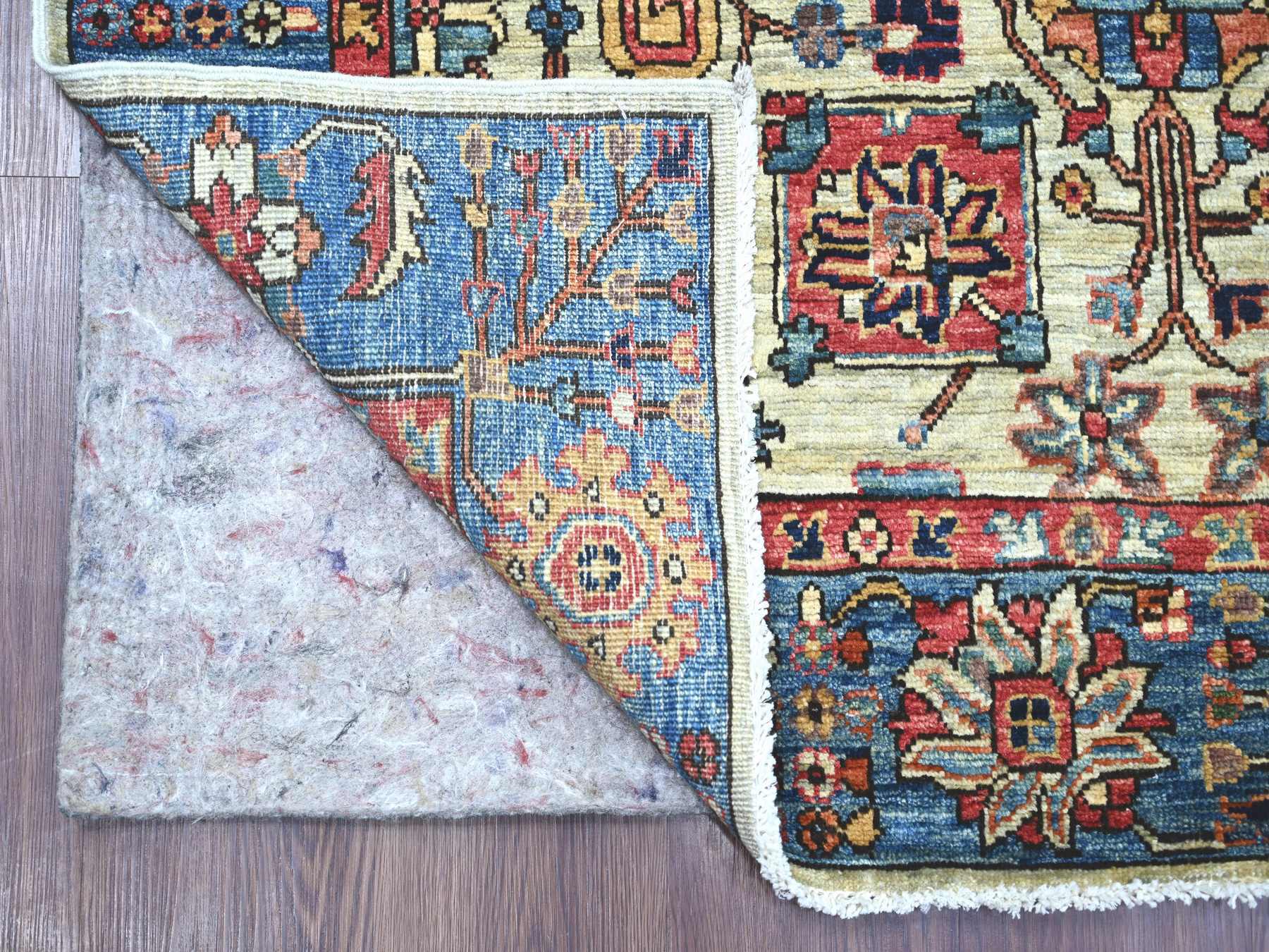 Tribal & Geometric hand-knotted wool runner in Gray & Blue, 4'1" x 11'8" — SKU O021150 (view 2)
