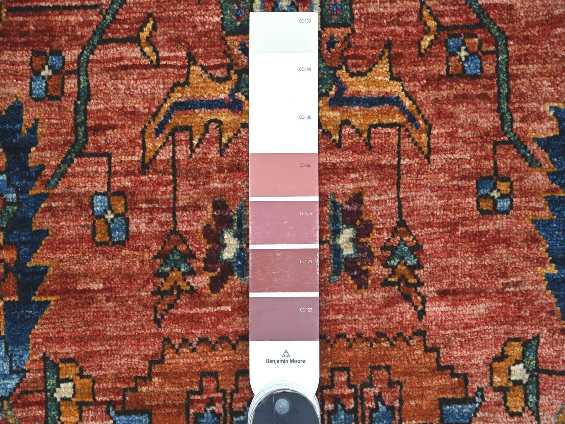 Heriz Tribal & Geometric hand-knotted wool runner in Red & Navy Blue, 3'8" x 15'9" — SKU O021151 (view 3)