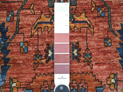 Heriz Tribal & Geometric hand-knotted wool runner in Red & Navy Blue, 3'8" x 15'9" — SKU O021151 (view 3)