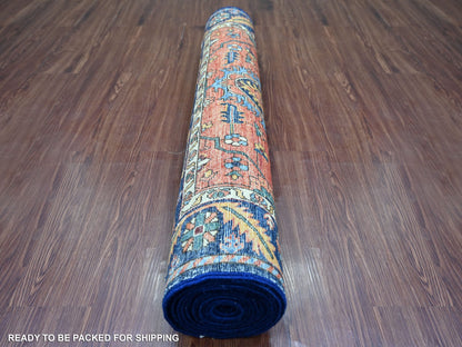 Heriz Tribal & Geometric hand-knotted wool runner in Red & Navy Blue, 3'8" x 15'9" — SKU O021151 (view 4)