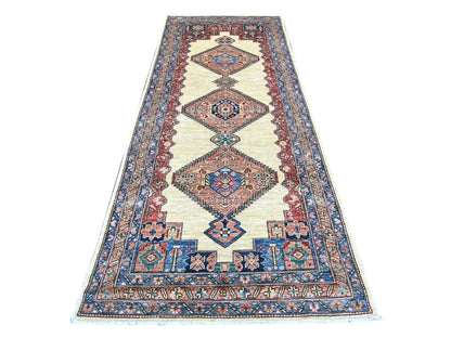 Tribal & Geometric hand-knotted wool runner in Ivory & Rust, 3'11" x 9'10" — SKU O021152