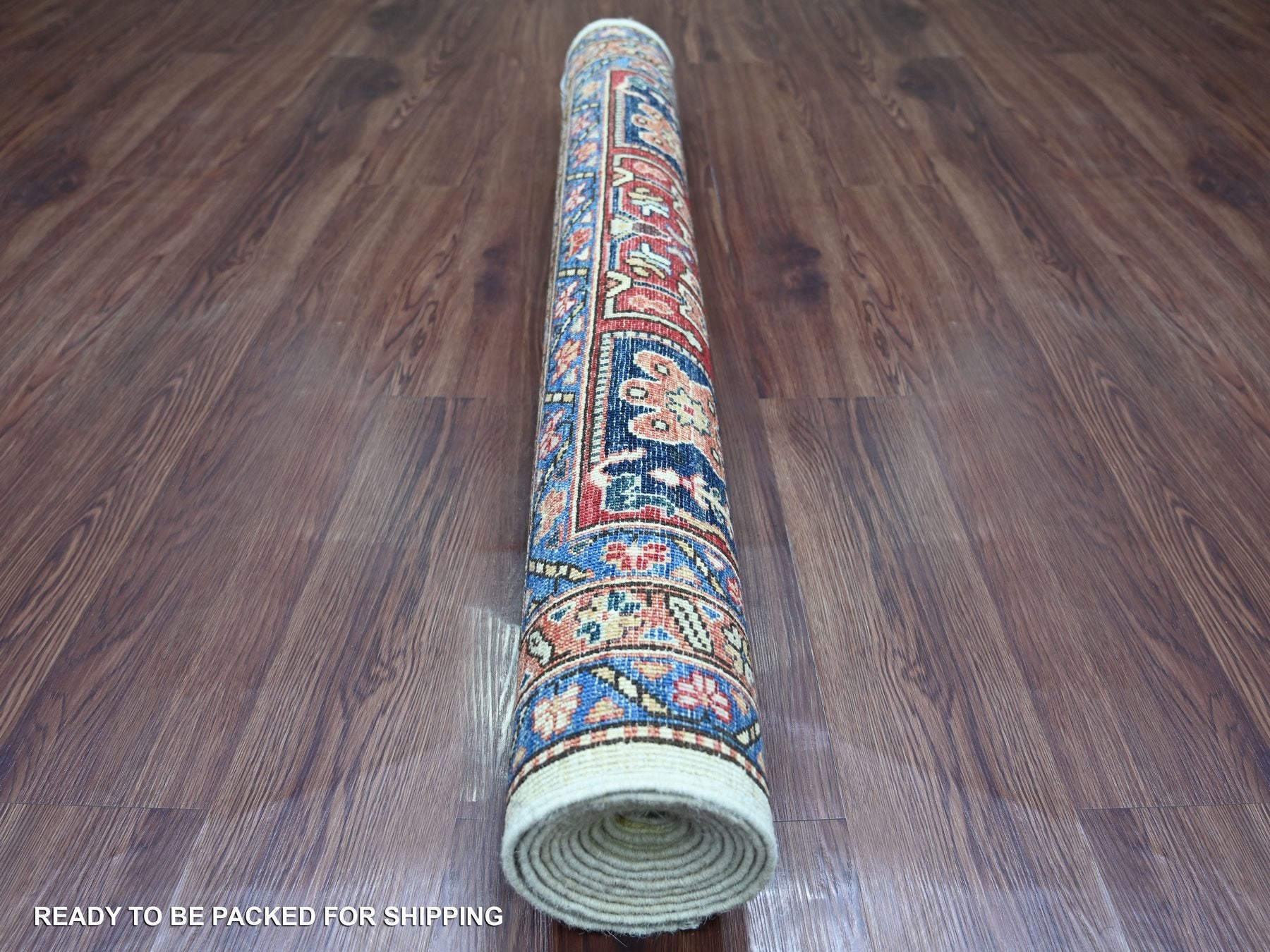 Tribal & Geometric hand-knotted wool runner in Ivory & Rust, 3'11" x 9'10" — SKU O021152 (view 4)