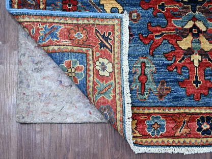 Blue 4'0" x 10'0" Tribal & Geometric Hand knotted Wool Rug - Sku: O021153