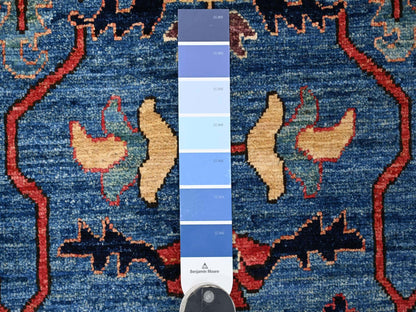 Blue 4'0" x 10'0" Tribal & Geometric Hand knotted Wool Rug - Sku: O021153