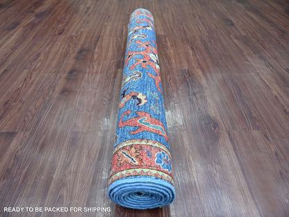 Blue 4'0" x 10'0" Tribal & Geometric Hand knotted Wool Rug - Sku: O021153