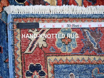 Blue 4'0" x 10'0" Tribal & Geometric Hand knotted Wool Rug - Sku: O021153