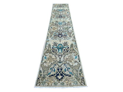 Tribal & Geometric hand-knotted wool runner in Gray, 2'6" x 14'2" — SKU O021154