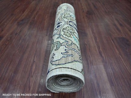 Tribal & Geometric hand-knotted wool runner in Gray, 2'6" x 14'2" — SKU O021154 (view 4)